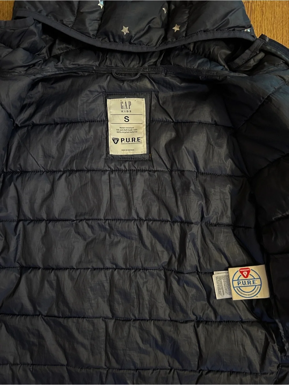GAP Navy Star-Print Hooded Puffer Jacket